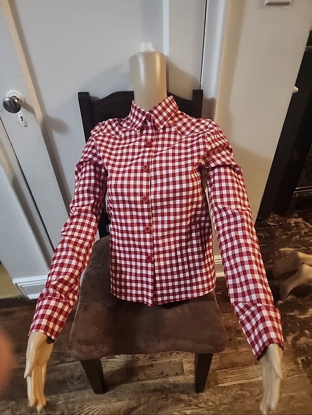 Red & White Westren Shirt Size S/4 Picnic Check Long Sleeve Fitted NWT